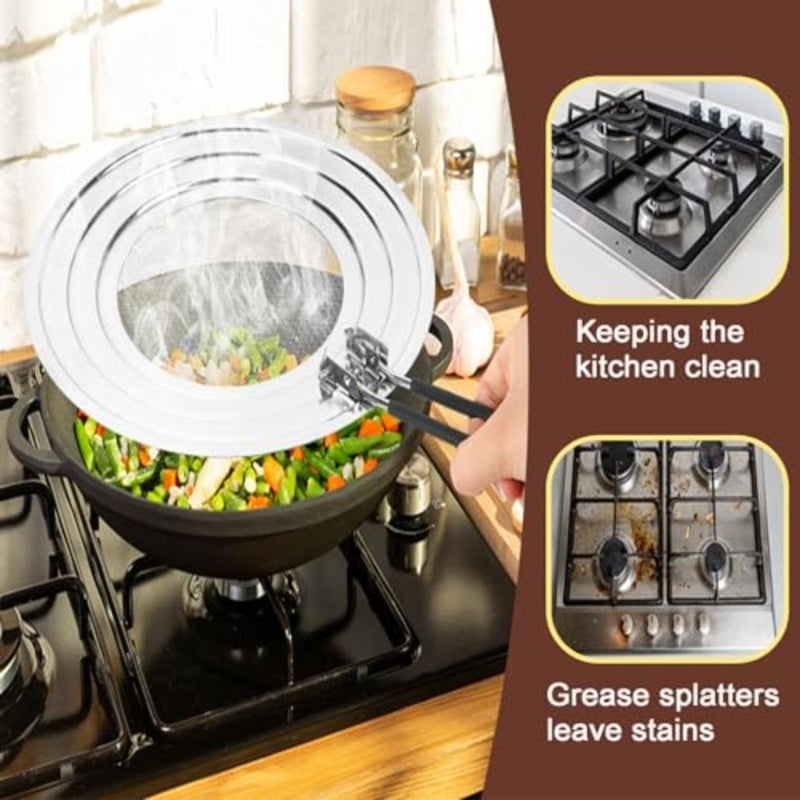 Splash Guard Pans, 3-in-1 Stainless Steel Splash Guard for Pans, Multifunctional Stainless Steel Splash Guard, Pans Splash Guard with Folding Handle, Prevents Grease Splashes When Cooking - Image 5