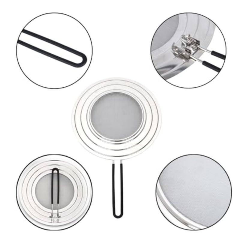 Splash Guard Pans, 3-in-1 Stainless Steel Splash Guard for Pans, Multifunctional Stainless Steel Splash Guard, Pans Splash Guard with Folding Handle, Prevents Grease Splashes When Cooking - Image 3