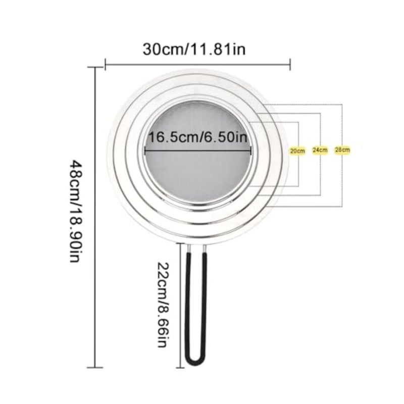 Splash Guard Pans, 3-in-1 Stainless Steel Splash Guard for Pans, Multifunctional Stainless Steel Splash Guard, Pans Splash Guard with Folding Handle, Prevents Grease Splashes When Cooking - Image 2