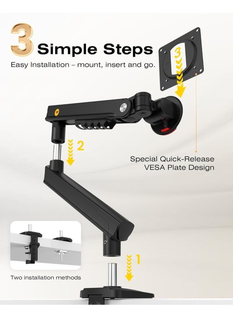 NB North Bayou A3 Computer Monitor Desk Mount Stand Full Motion Adjustable Arm with Adaptive Stability Torsion Spring, Quick Release VESA Plate, Tilt Swivel Rotation, Cable Management, Clamp/Grommet Base for 17-32 Inch Screens - Image 3