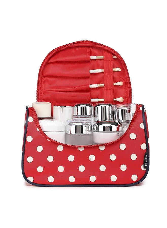 Yeiotsy (Classic Red) - Cosmetic Bag Red, Polka Dots Toiletry Organiser Travel Bag for Women (Classic Red) - Image 2