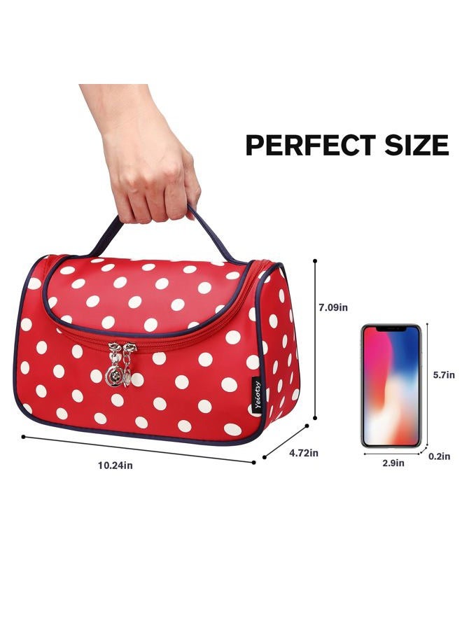 Yeiotsy (Classic Red) - Cosmetic Bag Red, Polka Dots Toiletry Organiser Travel Bag for Women (Classic Red) - Image 3