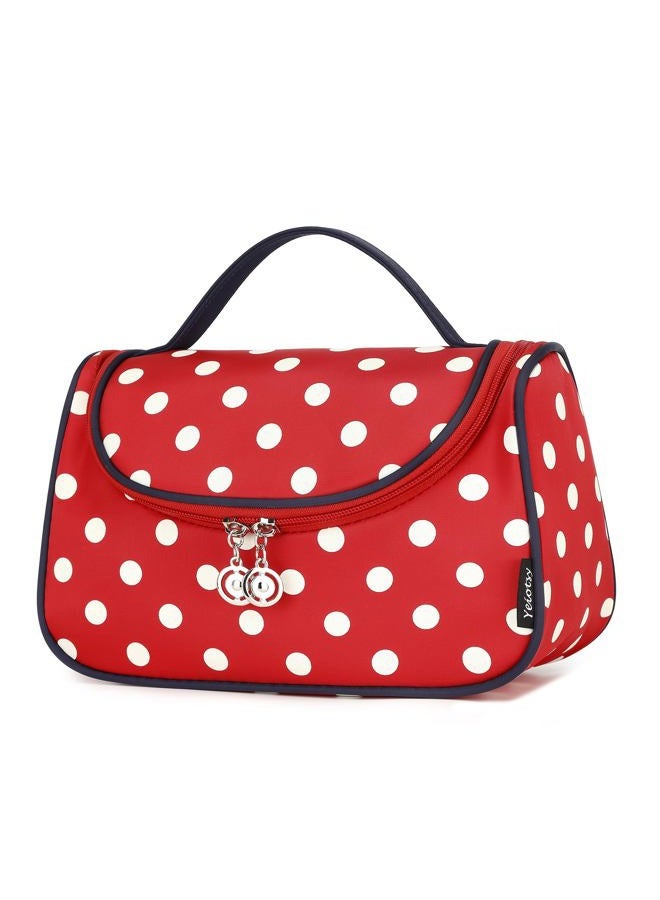 Yeiotsy (Classic Red) - Cosmetic Bag Red, Polka Dots Toiletry Organiser Travel Bag for Women (Classic Red) - Image 1
