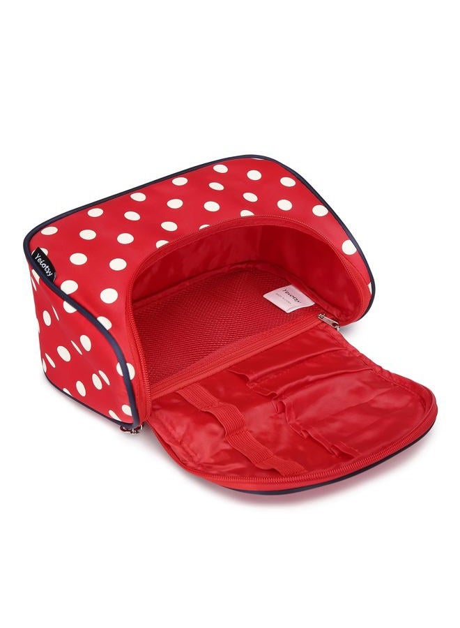 Yeiotsy (Classic Red) - Cosmetic Bag Red, Polka Dots Toiletry Organiser Travel Bag for Women (Classic Red) - Image 4