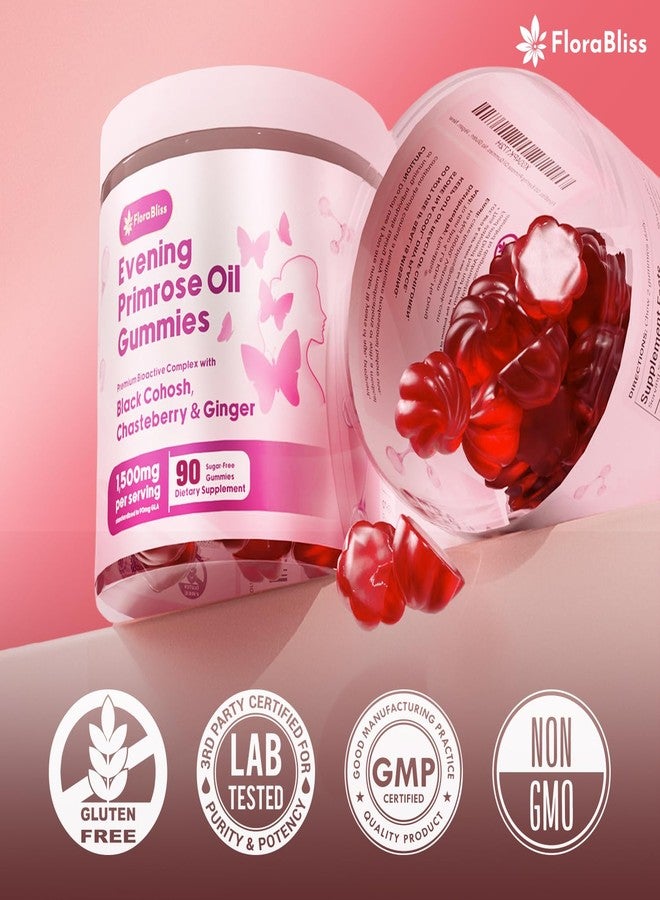 FloraBliss 90 Evening Primrose Oil Gummies | 1500mg | with Black Cohosh, Chasteberry, Ginger Extract for Daily Women's Wellness Support | Vegan, Non-GMO, Sugar-Free - Image 3