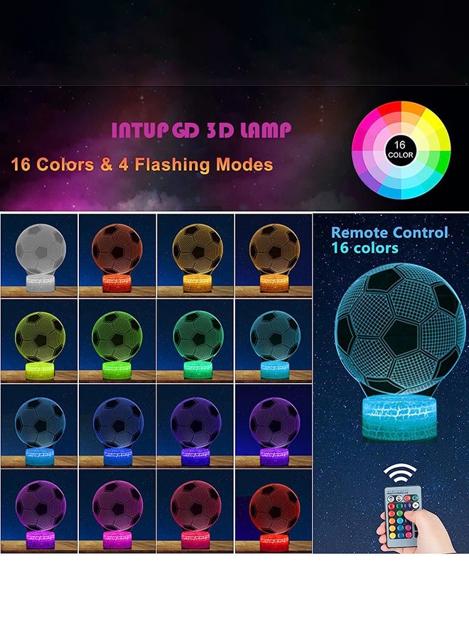 عربست 3D ليلة لكرة القدم 16 تغيير اللون USB يمكن استخدامها كضوء ليلي لكرة القدم الزخرفية مناسبة للأولاد والبنات والأطفال  - Image 2
