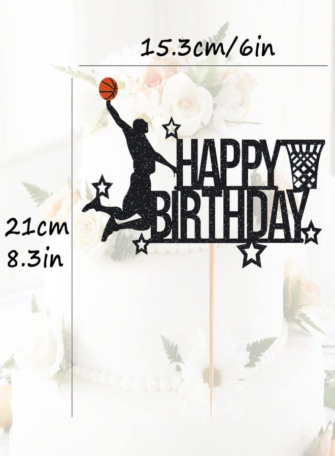 AHAORAY Basketball Happy Birthday Cake Topper - Black Glitter Basketball Party Decorations Supplies, Perfect for Birthday Party, Photo Booth Props - Image 3