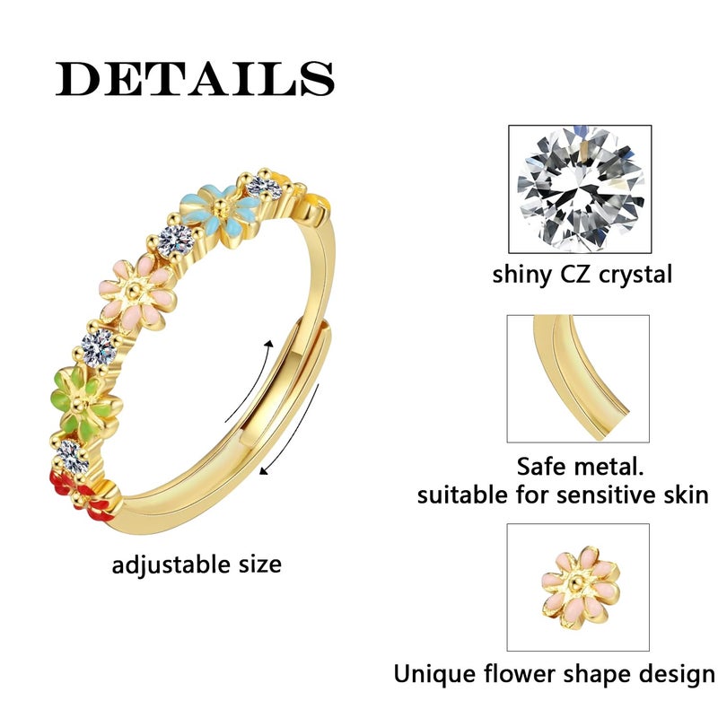 Luckilemon Dainty Daisy Rings Colourful Flower Adjustable Rings for Women Jewelry, Friendship Promise Fashion Jewelry Valentine - Image 4