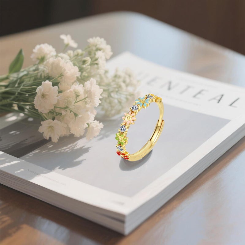 Luckilemon Dainty Daisy Rings Colourful Flower Adjustable Rings for Women Jewelry, Friendship Promise Fashion Jewelry Valentine - Image 3