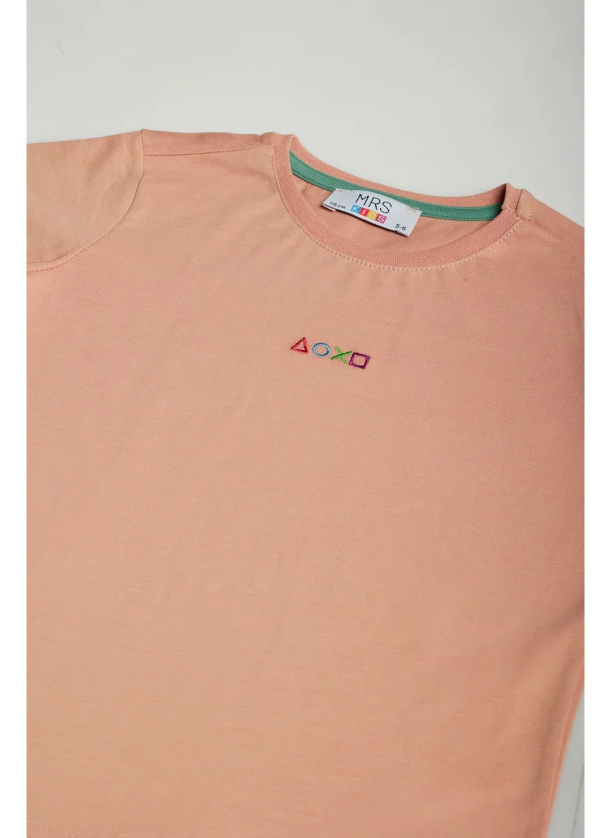 Mrs & Kids Gamer Boy Embroidered Crew Neck Cotton T-Shirt