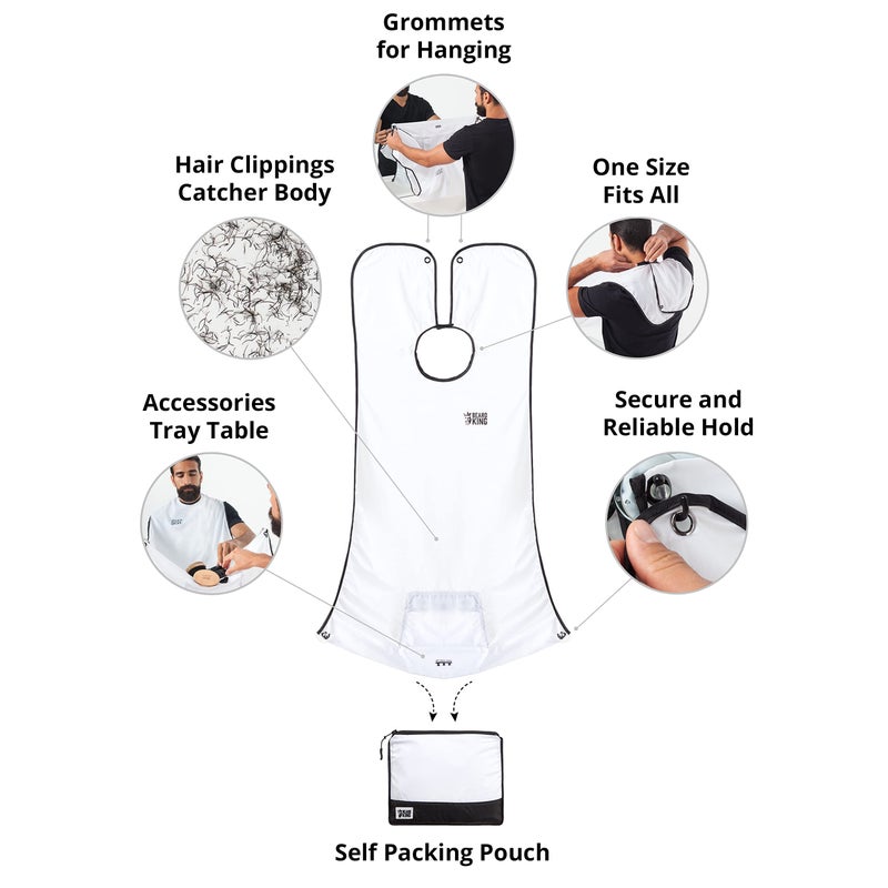 Beard King Beard Bib Apron - As Seen on Shark Tank â€“ Gifts for Him, Stocking Stuffers for Men, Mens Gift, White - Image 4