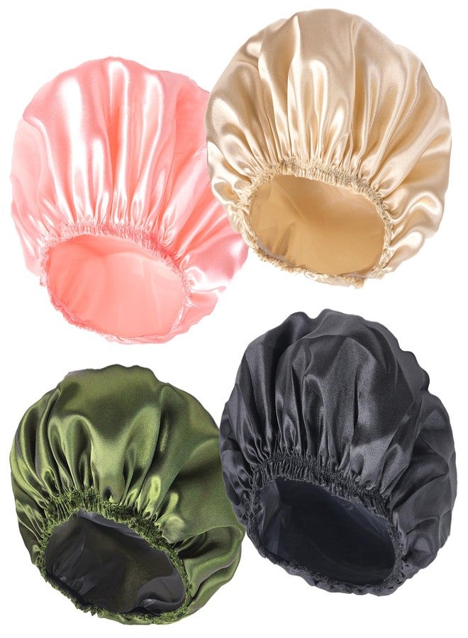 CHFONG Shower Caps for Women, 4 PCS Elastic and Reusable Bath Caps, Double Layers Shower Cap Reusable Waterproof, Bathing Shower Caps, Environmental Bath Hair Protection Cap - Solid Color B - Image 1