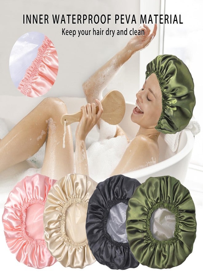 CHFONG Shower Caps for Women, 4 PCS Elastic and Reusable Bath Caps, Double Layers Shower Cap Reusable Waterproof, Bathing Shower Caps, Environmental Bath Hair Protection Cap - Solid Color B - Image 5