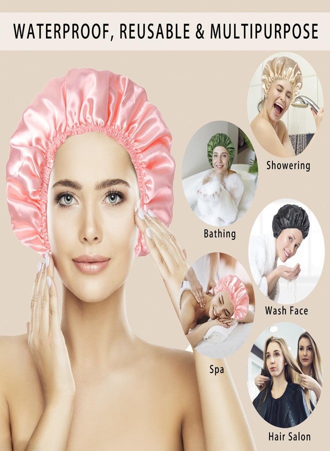 CHFONG Shower Caps for Women, 4 PCS Elastic and Reusable Bath Caps, Double Layers Shower Cap Reusable Waterproof, Bathing Shower Caps, Environmental Bath Hair Protection Cap - Solid Color B - Image 2
