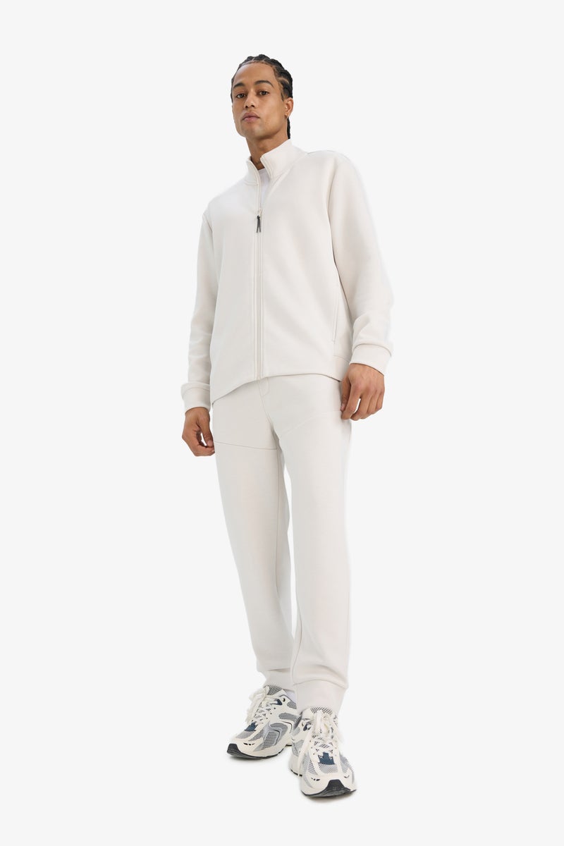 DeFacto Beige Man Standard Fit High Neck Scuba Fabric Cardigan Casual - Image 2