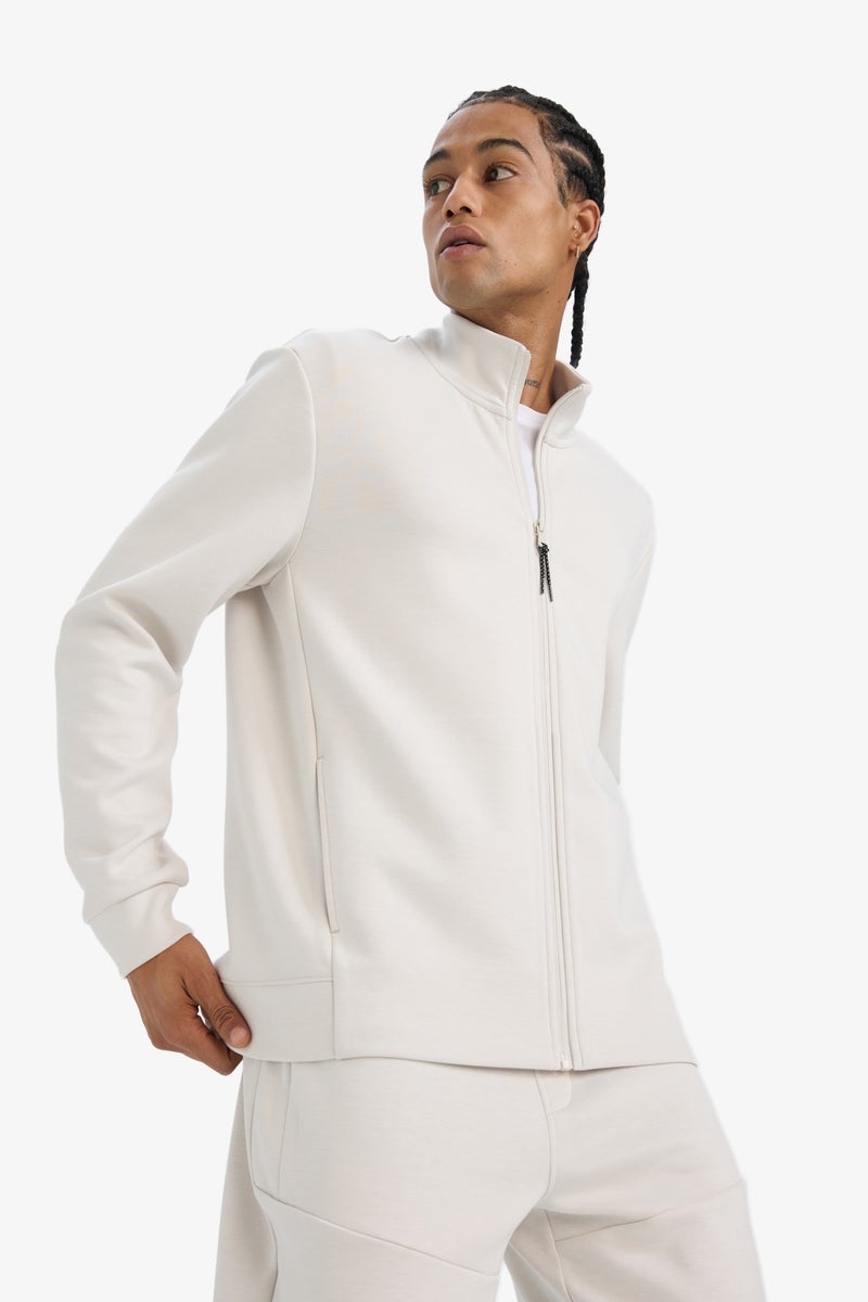 DeFacto Beige Man Standard Fit High Neck Scuba Fabric Cardigan Casual - Image 1