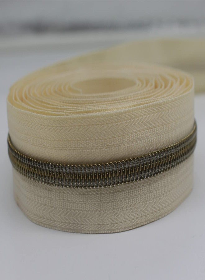 YaHoGa #5 Antique Brass Metallic Nylon Coil Zippers by The Yard Bulk Beige Tape 10 Yards with 20pcs Sliders for DIY Sewing Tailor Craft Bag (Anti-Brass Beige) - Image 2