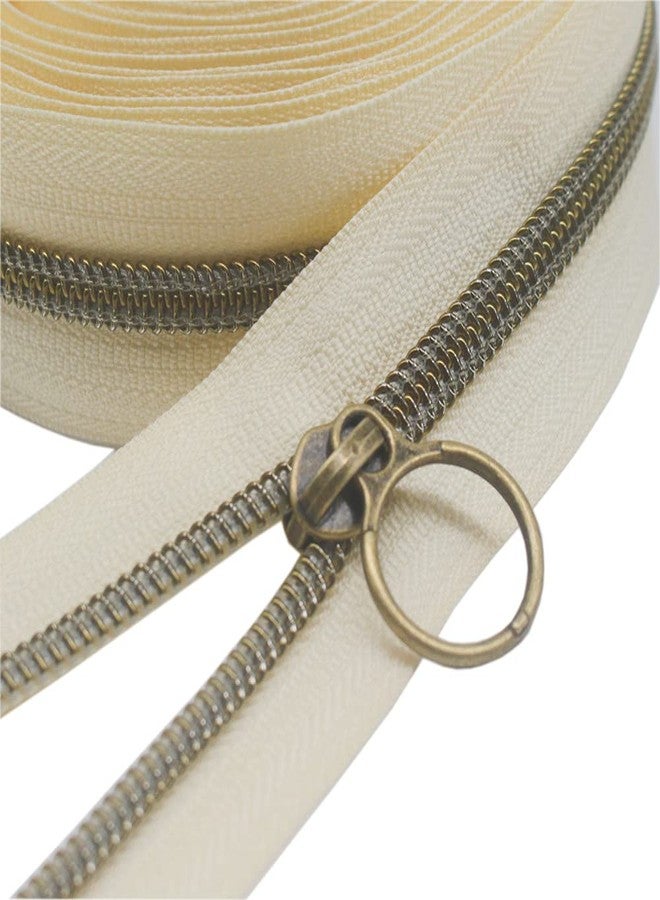 YaHoGa #5 Antique Brass Metallic Nylon Coil Zippers by The Yard Bulk Beige Tape 10 Yards with 20pcs Sliders for DIY Sewing Tailor Craft Bag (Anti-Brass Beige) - Image 1