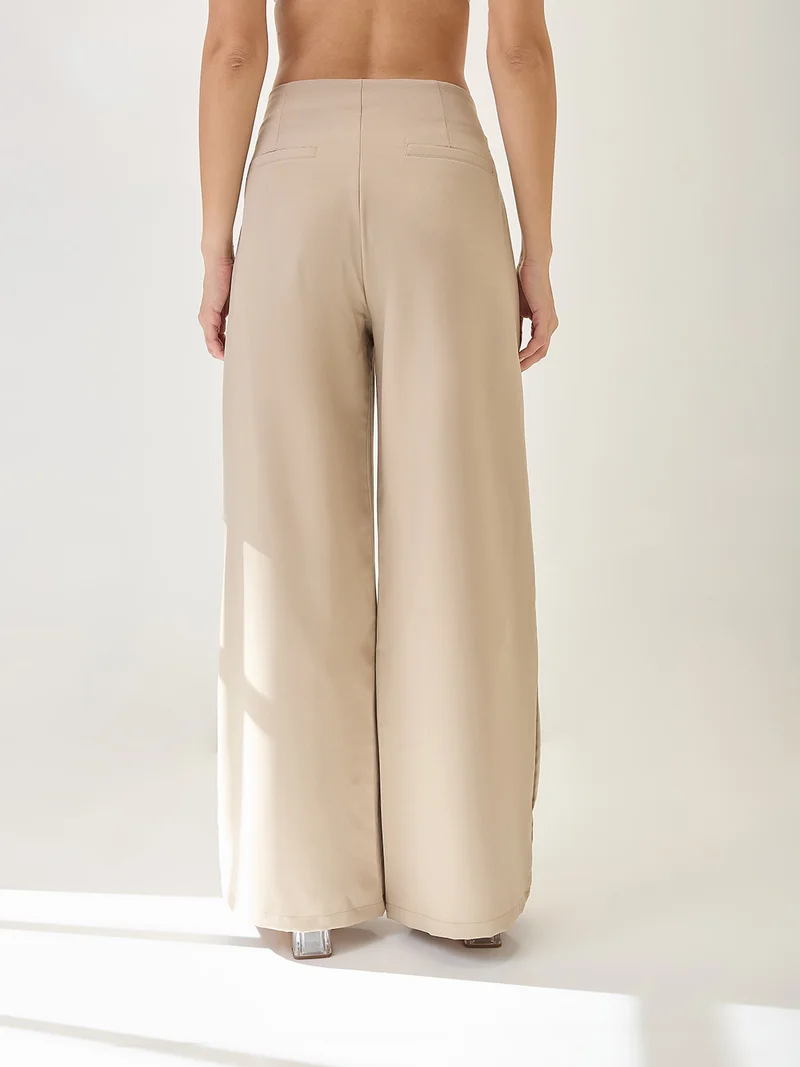 globus Women Solid Mid Rise Pleated Formal Korean Pants