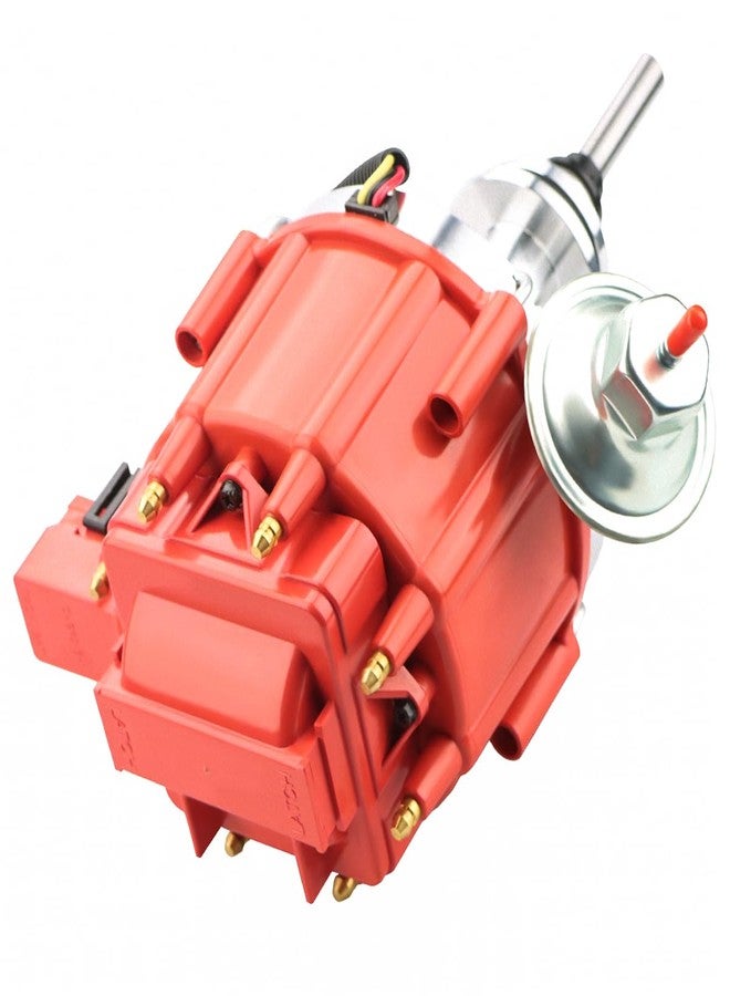 ماس موزع شرارة MAS ذو الغطاء الأحمر HEI مع أسلاك شمعات الإشعال ومجموعة أسلاك توصيل مجانية، بديل لمحركات كرايسلر ليبارون ودودج وبليموث V8 سعة 273 و318 و340 و360، بسرعة 7500 دورة في الدقيقة، وملف إشعال 65 كيلو أوم، ومجموعة HEI حمراء. - Image 3