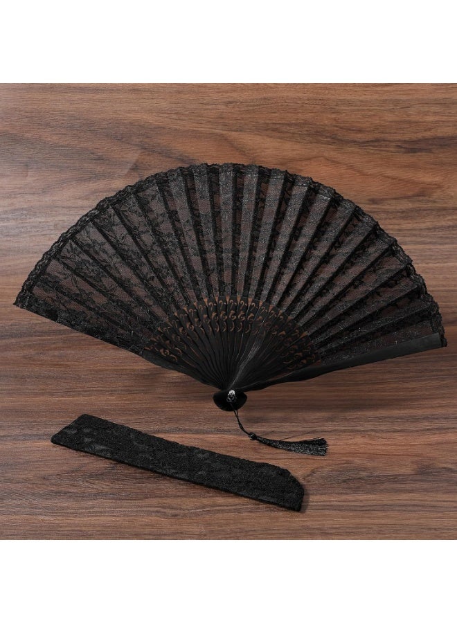 CMGTYYD Folding Hand Fan, Black Lace Vintage Retro Fabric Fans Hand Held Chines/Spanish Foldable Fan for Men/Women Wedding Party Favor Performance Dance Home Decorations Festival Gift(Black) - Image 5