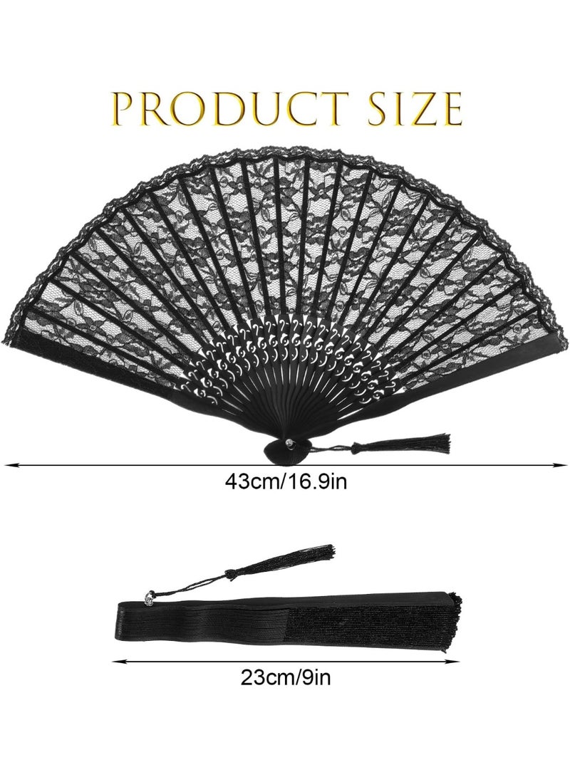 CMGTYYD Folding Hand Fan, Black Lace Vintage Retro Fabric Fans Hand Held Chines/Spanish Foldable Fan for Men/Women Wedding Party Favor Performance Dance Home Decorations Festival Gift(Black) - Image 2