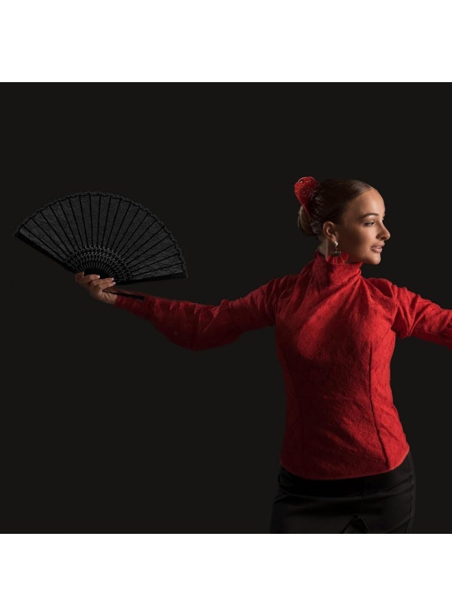CMGTYYD Folding Hand Fan, Black Lace Vintage Retro Fabric Fans Hand Held Chines/Spanish Foldable Fan for Men/Women Wedding Party Favor Performance Dance Home Decorations Festival Gift(Black) - Image 4