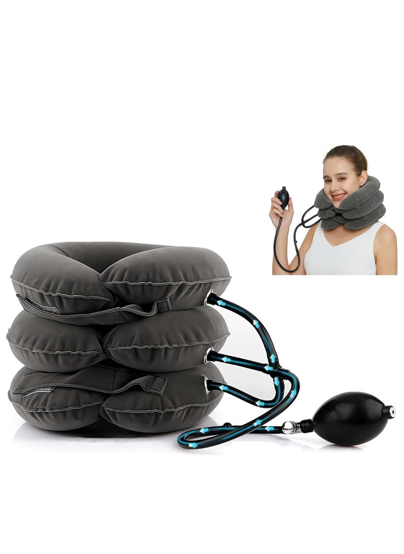 Cool Baby - COOLBABY Neck Stretcher Cervical Neck Traction Device for Neck Pain Relief - Inflatable Neck Traction Device & Cervicorrect Neck Brace for Home Use (Gray) - Image 1