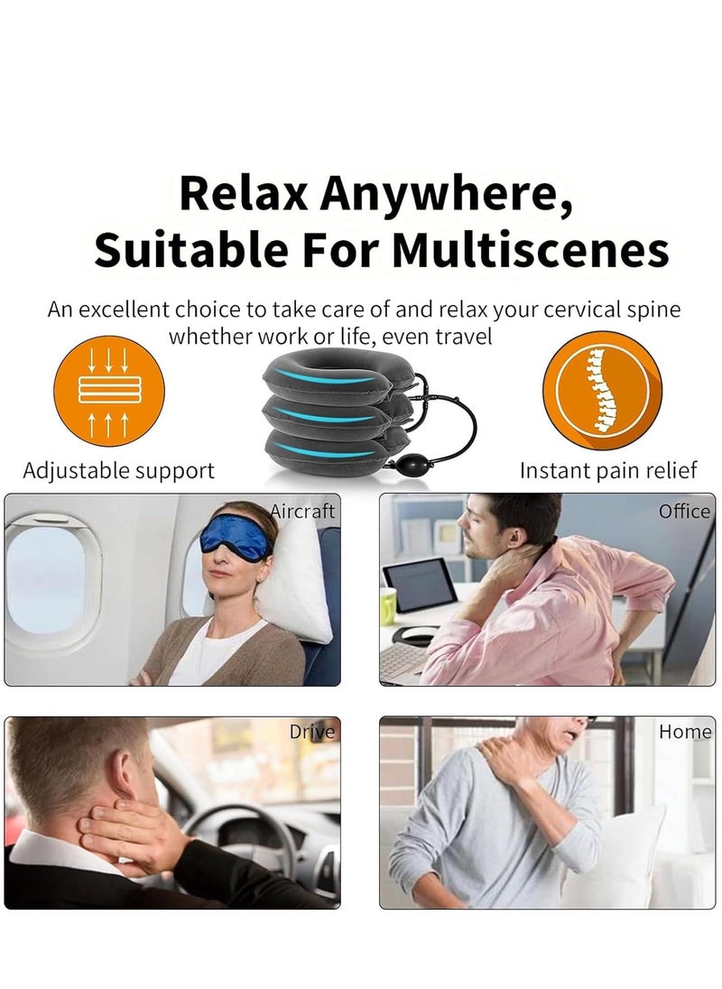 Cool Baby - COOLBABY Neck Stretcher Cervical Neck Traction Device for Neck Pain Relief - Inflatable Neck Traction Device & Cervicorrect Neck Brace for Home Use (Gray) - Image 1