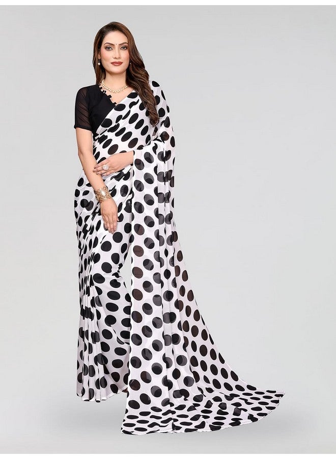 Anand ANAND SAREES Women's Regular Fit Designer Printed Georgette Saree with Matching Blouse Piece | Stylish & Attractive | Fancy Saree for Parties, Weddings, Festivals (White, Black)(OG_1613)  - Image 2