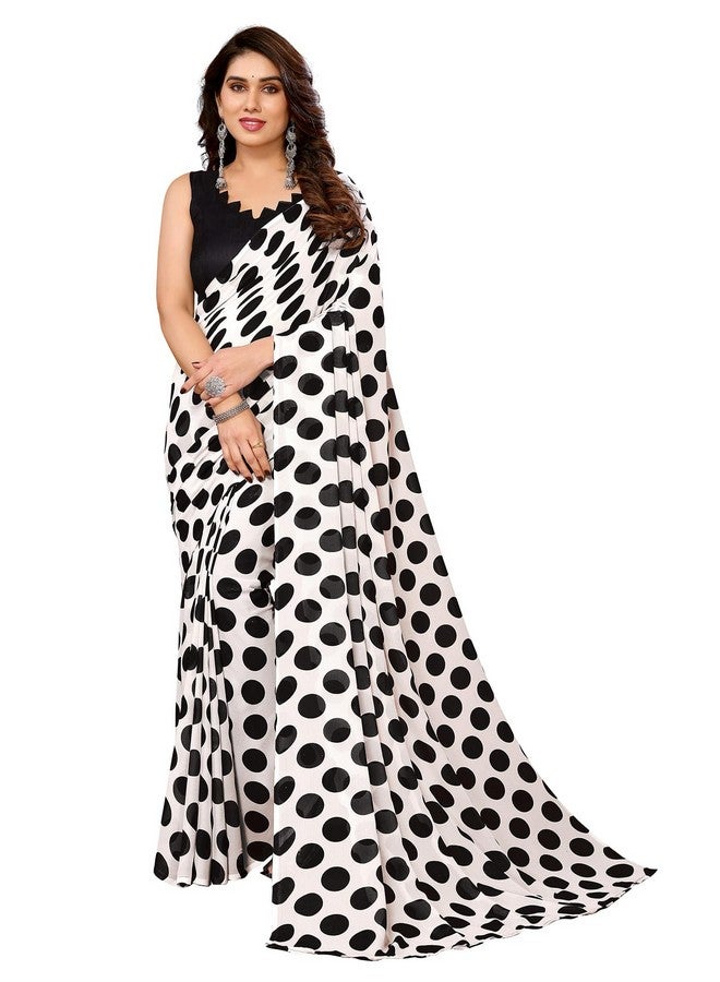 Anand ANAND SAREES Women's Regular Fit Designer Printed Georgette Saree with Matching Blouse Piece | Stylish & Attractive | Fancy Saree for Parties, Weddings, Festivals (White, Black)(OG_1613)  - Image 1