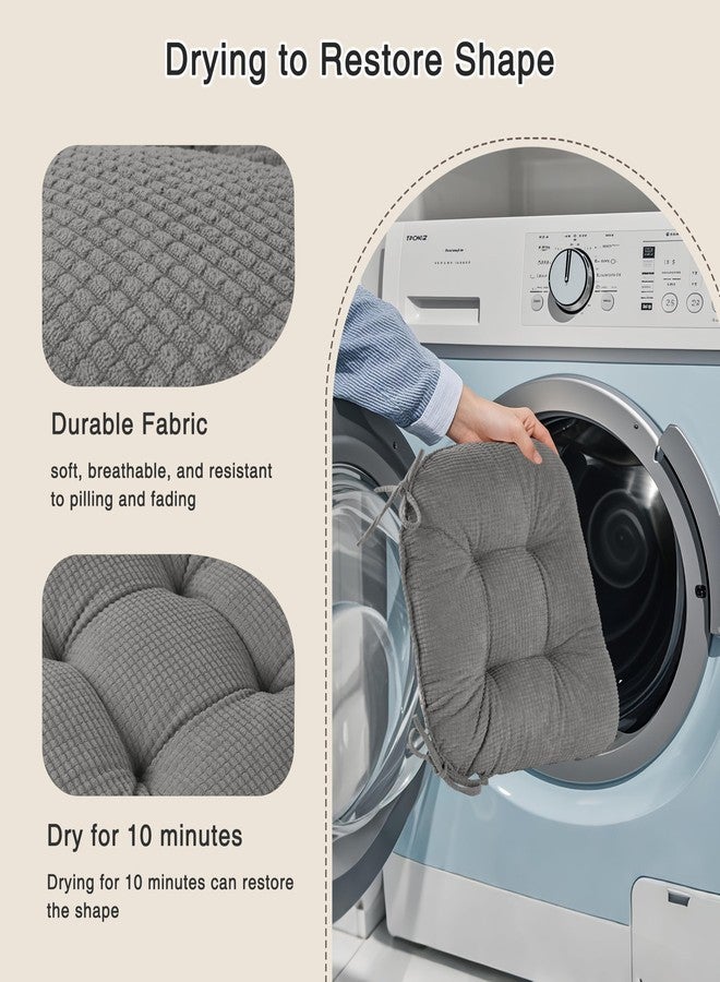 OVOV Chair Cushions for Dining Chairs Set of 1 Non-Slip Kitchen Seat Cushions 18" x 18" x 4" Indoor Seat Pads with Ties Grey - Image 4
