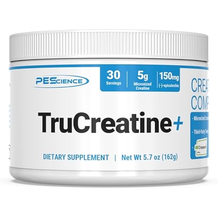 PEScience TruCreatine+ Creatine Monohydrate Powder Plus Epicatechin, Micronized Creapure Creatine for Women & Men, Supports Muscle Growth, Strength & Recovery, Cognition, 30 Servings, Unflavored - Image 1