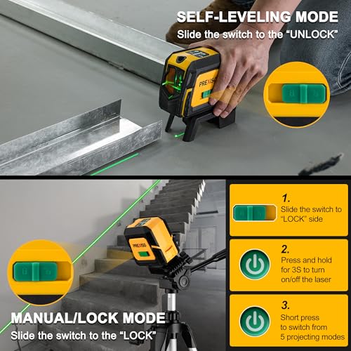 PREXISO Laser Level with Tripod & 2 Plumb Dots - 100 Ft Green Point Laser Level Self Leveling - Plumb Spot Alignment Cross Laser Line Tool for Construction, Ceiling, Floor Tile with Magnetic Base - Image 5