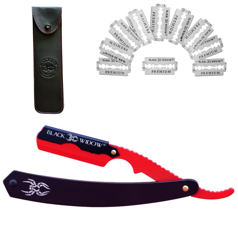 Black Widow Professional Barber Razor  Straight Edge Razor 15mm  Red and Matte Black