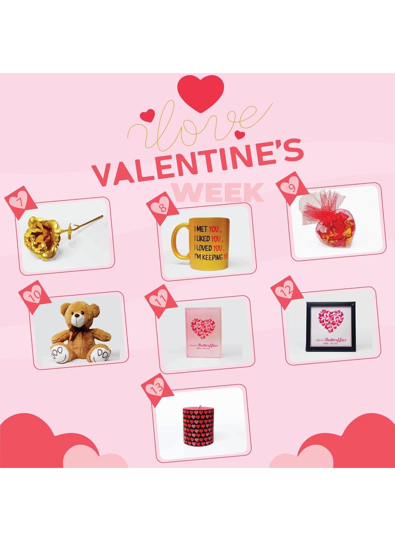 NorthLand - Northland Special 7 Days Hamper for Valentine Week - Teddy Bear, 1 Gold Rose, Scented Candle, Heart Shape Gift Pack, Photo Frame, Coffee Mug, Greeting Card Valentine Week Hamper - Image 1