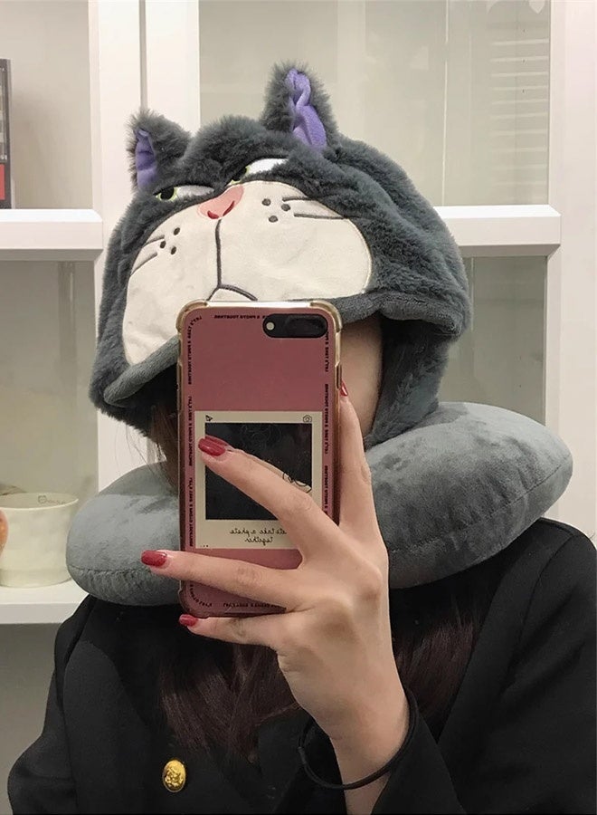 MLADEN Travel Neck Pillow, Cute Cat-Shaped Hooded Pillow with Adjustable Hood, Soft Plush Portable Travel Accessory for Plane, Car, Train, Bus – Cozy Sleep Support - Image 2
