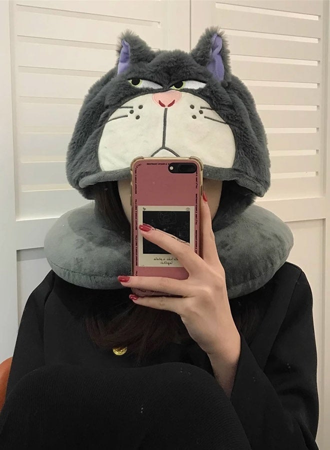 MLADEN Travel Neck Pillow, Cute Cat-Shaped Hooded Pillow with Adjustable Hood, Soft Plush Portable Travel Accessory for Plane, Car, Train, Bus – Cozy Sleep Support - Image 4