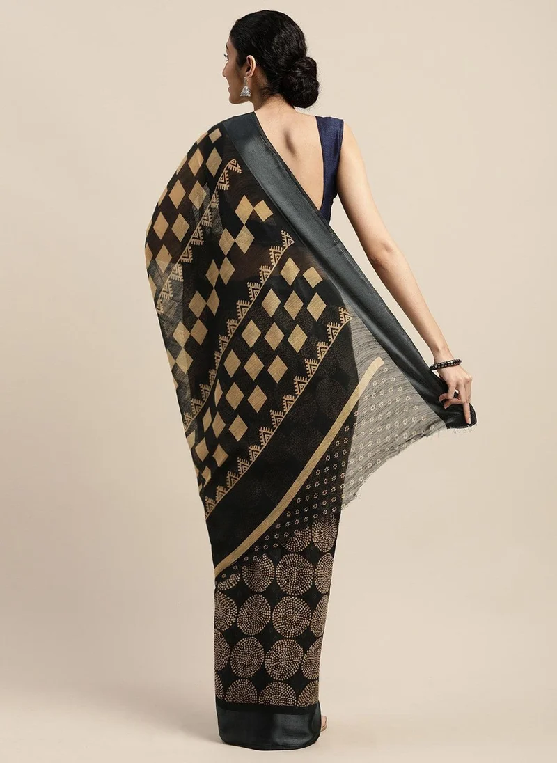 ZERESOUQ Black Art Silk Printed Classy Saree