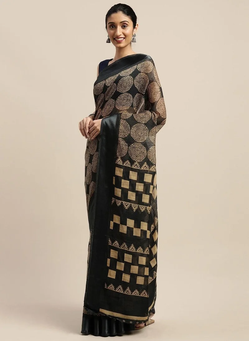 ZERESOUQ Black Art Silk Printed Classy Saree