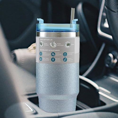 Home-Cloud HomeCloud Travel Mug - 30 oz / 890 ml Double Wall Insulated Tumbler with Straw | Premium Steel Coffee Mug for Hot & Cold Drinks | Leak-Proof Design (Shimmer_Blue) - Image 4