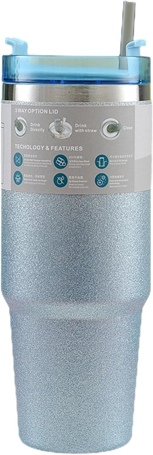 Home-Cloud HomeCloud Travel Mug - 30 oz / 890 ml Double Wall Insulated Tumbler with Straw | Premium Steel Coffee Mug for Hot & Cold Drinks | Leak-Proof Design (Shimmer_Blue) - Image 1