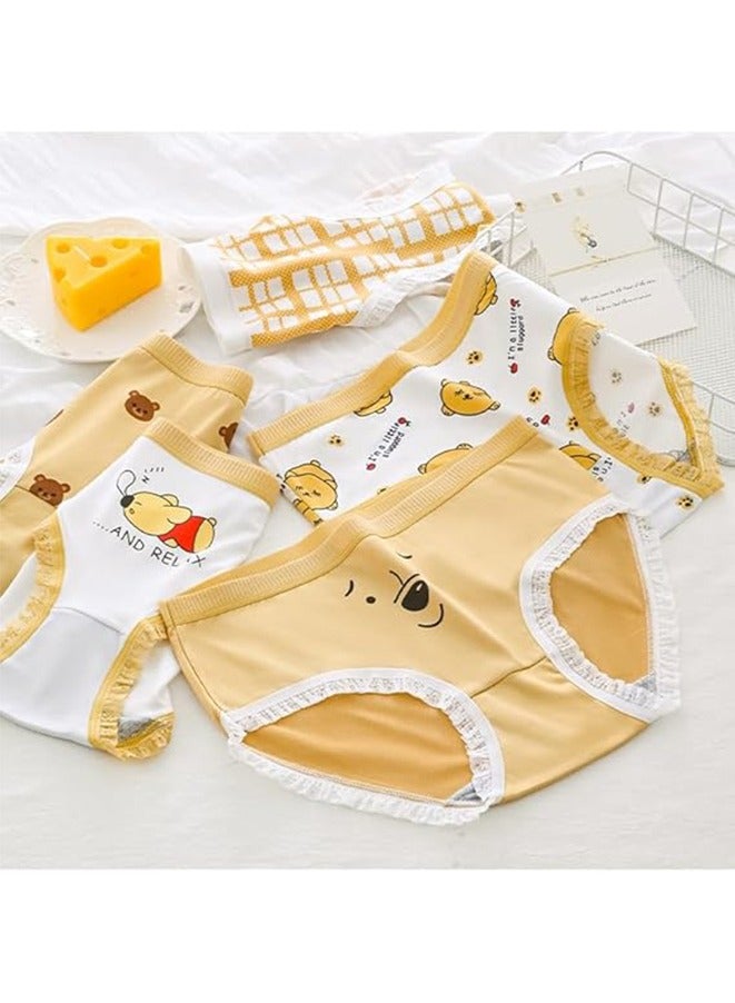 women’S underwear soft breathable cotton brief ladies cute panties Japanese lingerie 5-pack (yellow/white,)  - Image 3