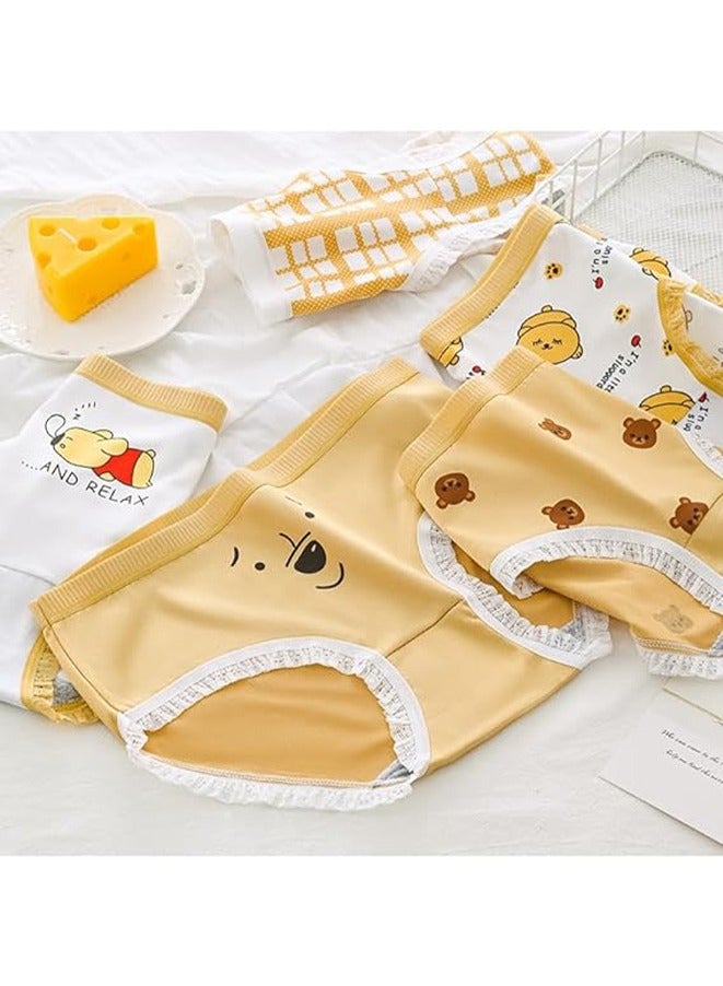women’S underwear soft breathable cotton brief ladies cute panties Japanese lingerie 5-pack (yellow/white,)  - Image 4