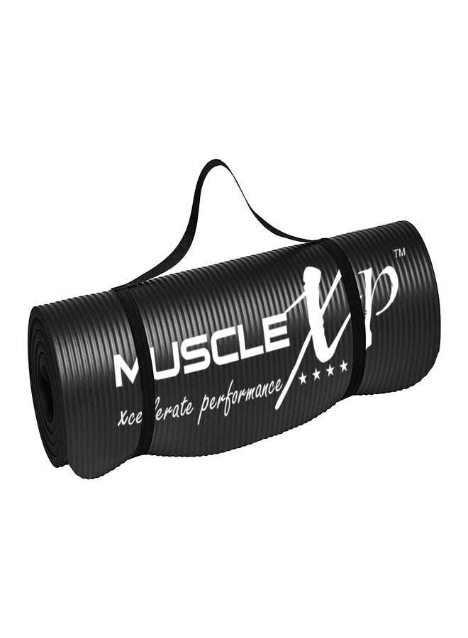 ماسل إكس بي حصيرة يوغا MuscleXP (13 مم) مصنوعة من مادة NBR سميكة للغاية للرجال والنساء، حصيرة تمارين رياضية مع حزام حمل للتمارين الرياضية واليوغا واللياقة البدنية والبيلاتس (أسود) - Image 1