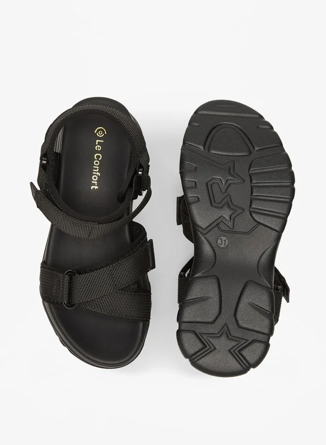 Le Confort Girls Chunky Strappy Sandals with Hook and Loop Closure