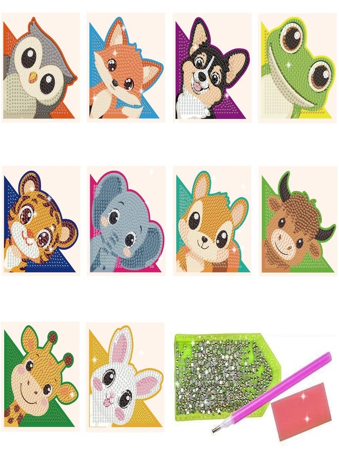 beinkmake 10Pcs Animal 5D Diamond Art Bookmarks Owl Fox Dog Diamond DIY Painting Corner Bookmarks Frog Cow Rhinestones Beaded Crystal Bookmark Kits for Book Lovers Beginner Adult Crafts - Image 1