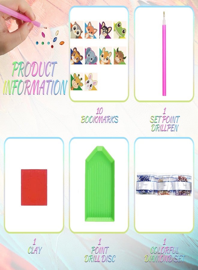 beinkmake 10Pcs Animal 5D Diamond Art Bookmarks Owl Fox Dog Diamond DIY Painting Corner Bookmarks Frog Cow Rhinestones Beaded Crystal Bookmark Kits for Book Lovers Beginner Adult Crafts - Image 3