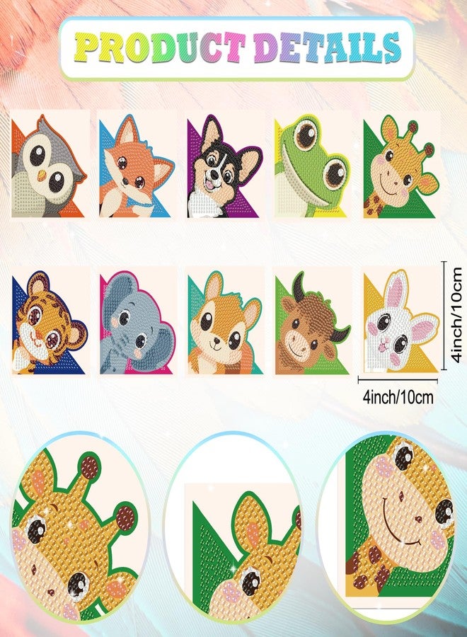 beinkmake 10Pcs Animal 5D Diamond Art Bookmarks Owl Fox Dog Diamond DIY Painting Corner Bookmarks Frog Cow Rhinestones Beaded Crystal Bookmark Kits for Book Lovers Beginner Adult Crafts - Image 2