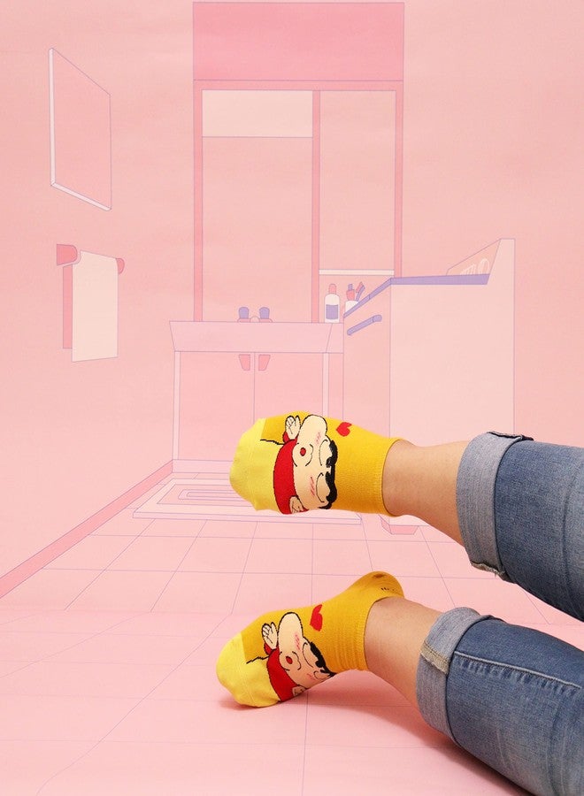THELA GAADI Shinchan Socks - Pure Cotton Printed Funky Socks for Men & Women | Low Cut Ankle Length Socks | Odour Free & Beathable, Free Size | Pack of 4, Shinchan Mood, Free Size - Image 3